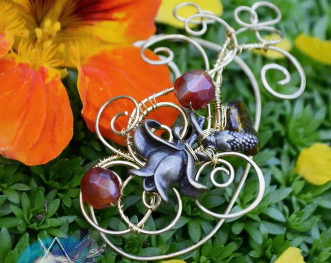 Ear cuff "Nasturtium" | wire ear cuff, ear cuff with flower, cornelian jewelry, fairy ear cuff, summer jewelry