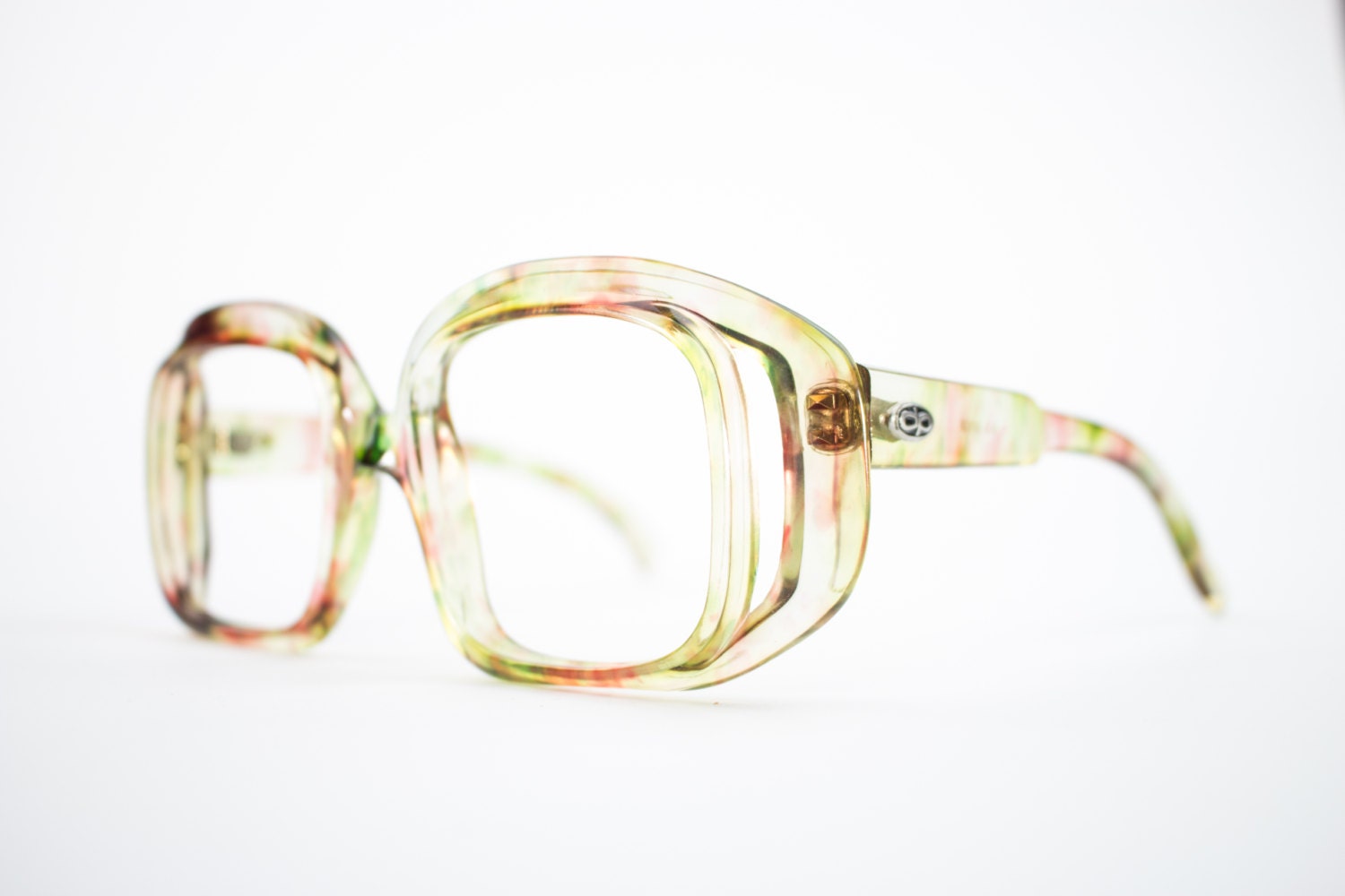 Vintage 70s Glasses Oversized Clear Rainbow Eyeglass Frame Nos Square 1970s Eyeglasses 