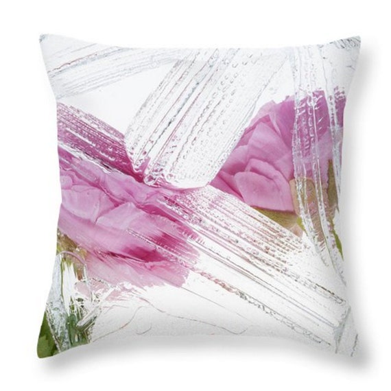 Botanical Pink White Throw Pillow Cover Accent Pink Flowers