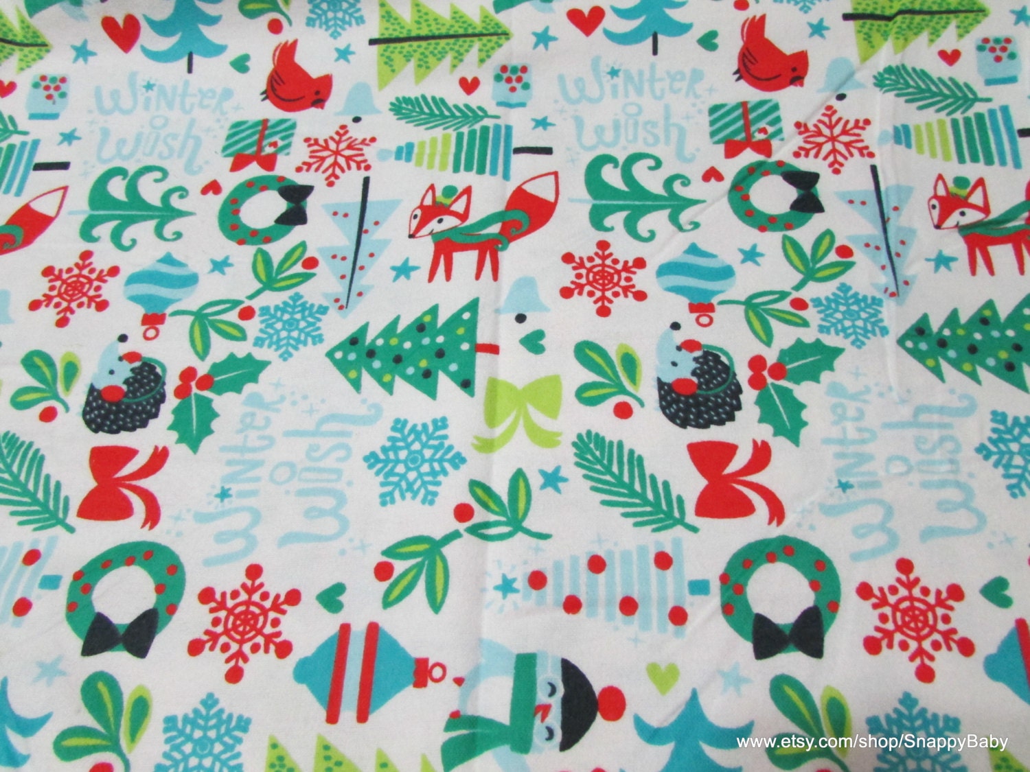 Christmas Flannel Fabric Winter Woodland Fox Cardinal