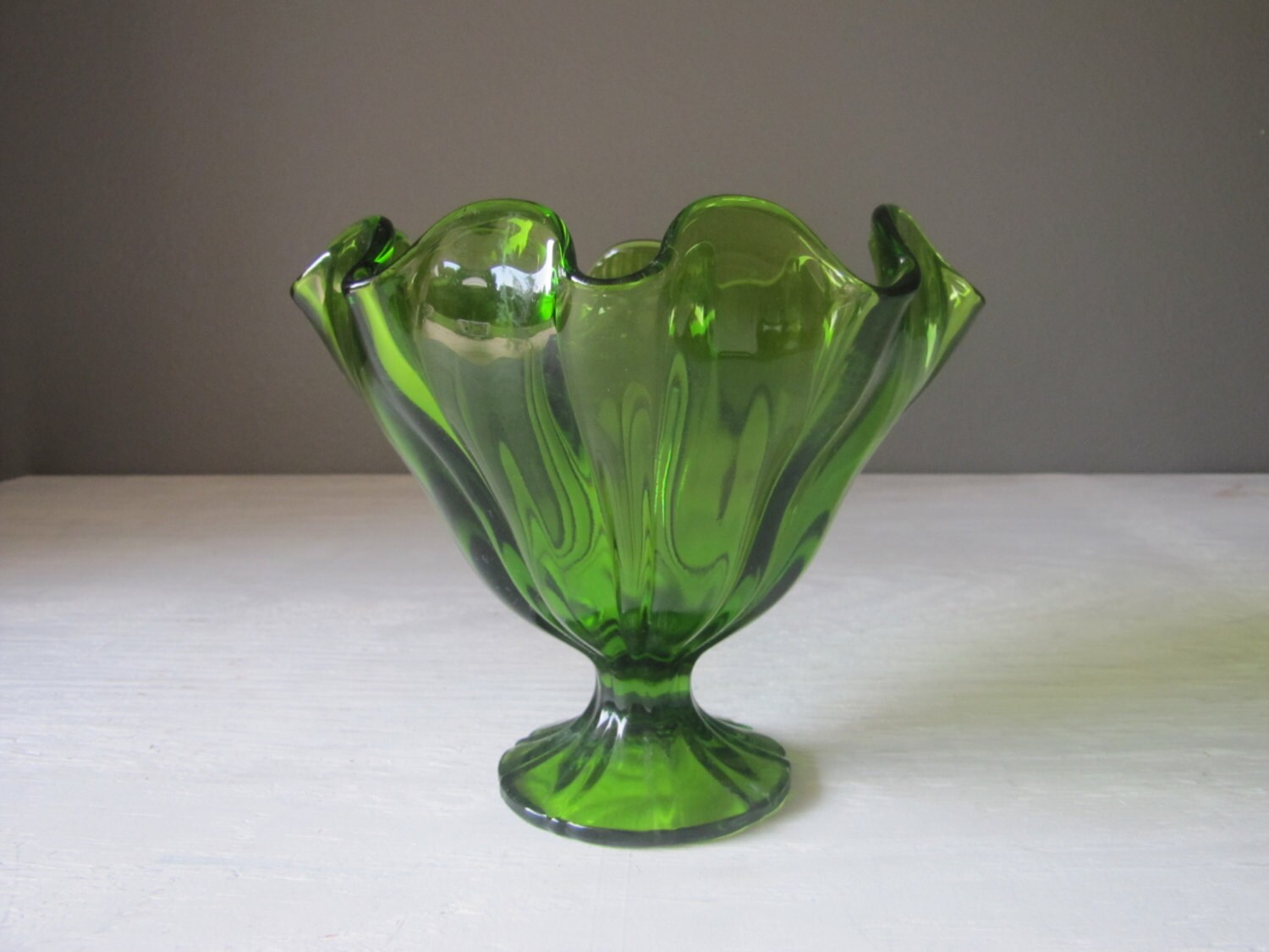 Vintage Green Glass Compote Bowl Footed by southernhomevintage