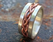bold braided ring silver copper, unique wedding band silver, mens eternity ring mixed metal, celtic mens ring, medieval wedding band