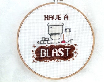 Toilet embroidery, snarky cross stitch pattern, funny PDF pattern, printable potty humor, funny bathroom decor, rude digital download, sassy