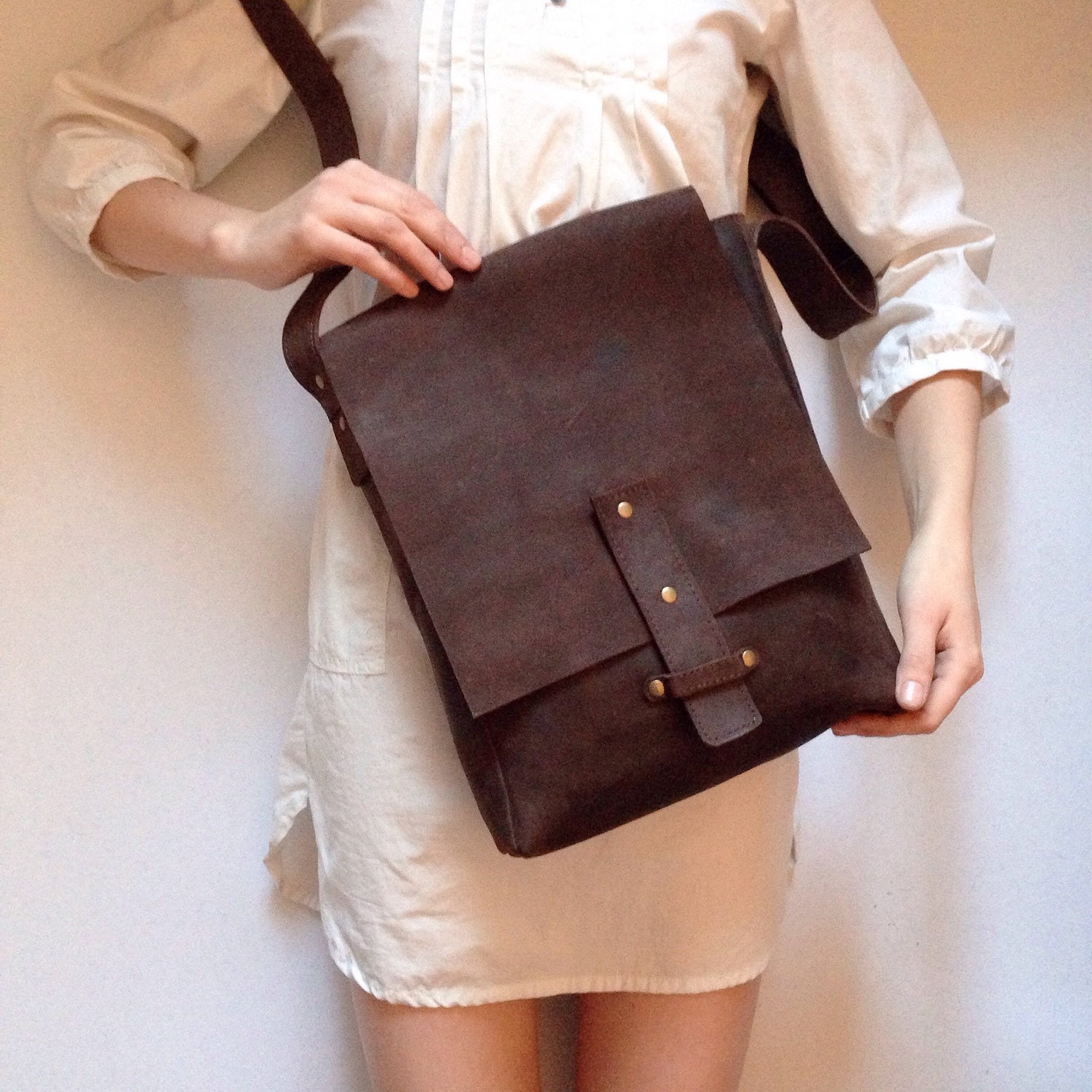 Brown Leather Messenger Bag Men's Leather Bag Full by KaroEvaMaria