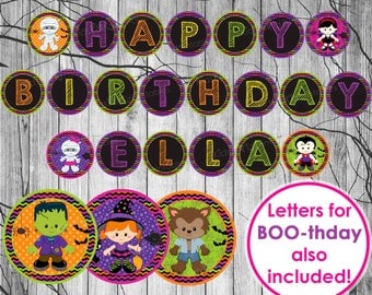 HALLOWEEN BIRTHDAY BANNER, Halloween Banner Printable, Kids Halloween Birthday Party Decorations, Halloween Printable Decor, Trick or Treat