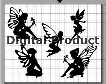 Fairy Silhouettes SVG, (dxf, eps, pdf, png, svg, studio3 file types) Fairy Figures Die Cut Files, Silhouette Cameo, Cricut, Instant Download