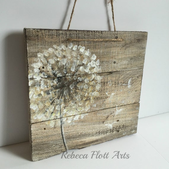 Dandelion on rustic wood,reclaimed wood,original handmade,