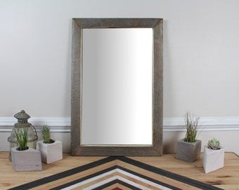 Reclaimed Wood Wall Mirror, Weathered Pine