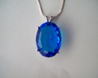 HUGE Electric Blue Pendant in Sterling Silver Setting with Chain - 25x18mm