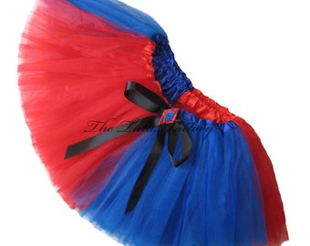 HARLEQUIN Tutu . Little Girls to Adult Plus Size . 3 Layers . Red and Royal Blue Tutu . Short Length 11