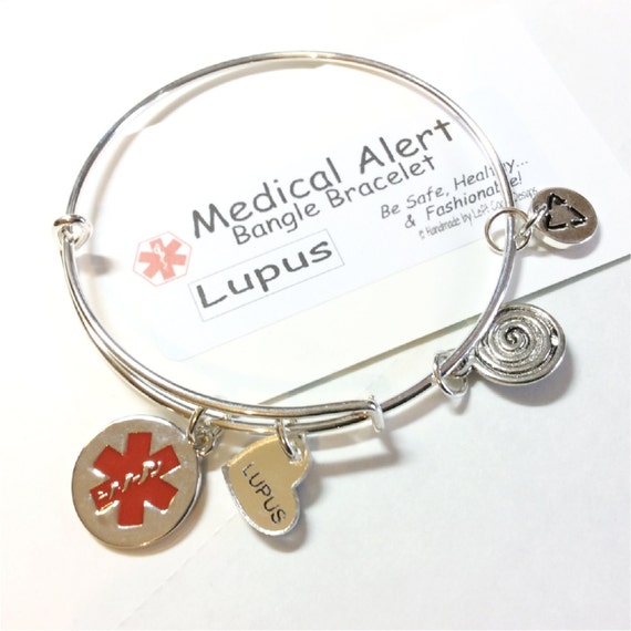 MEDICAL ALERT bangle bracelet LUPUS charm plus Emergency