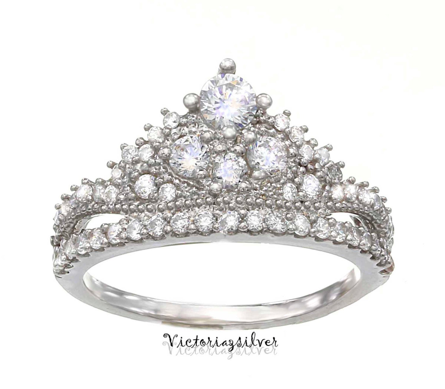 Sterling Silver Crown Ring Promise RingTiara RingPrincess