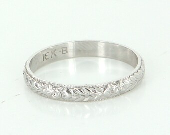 Items similar to Antique Art Deco Platinum Embossed Flower Wedding Band ...