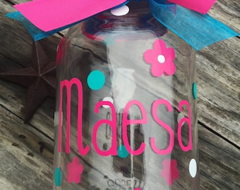 Personalized piggy bank - gifts for baby girls - mason jar banks - custom baby gifts - nursery decor - baby girl gifts - coin banks - custom