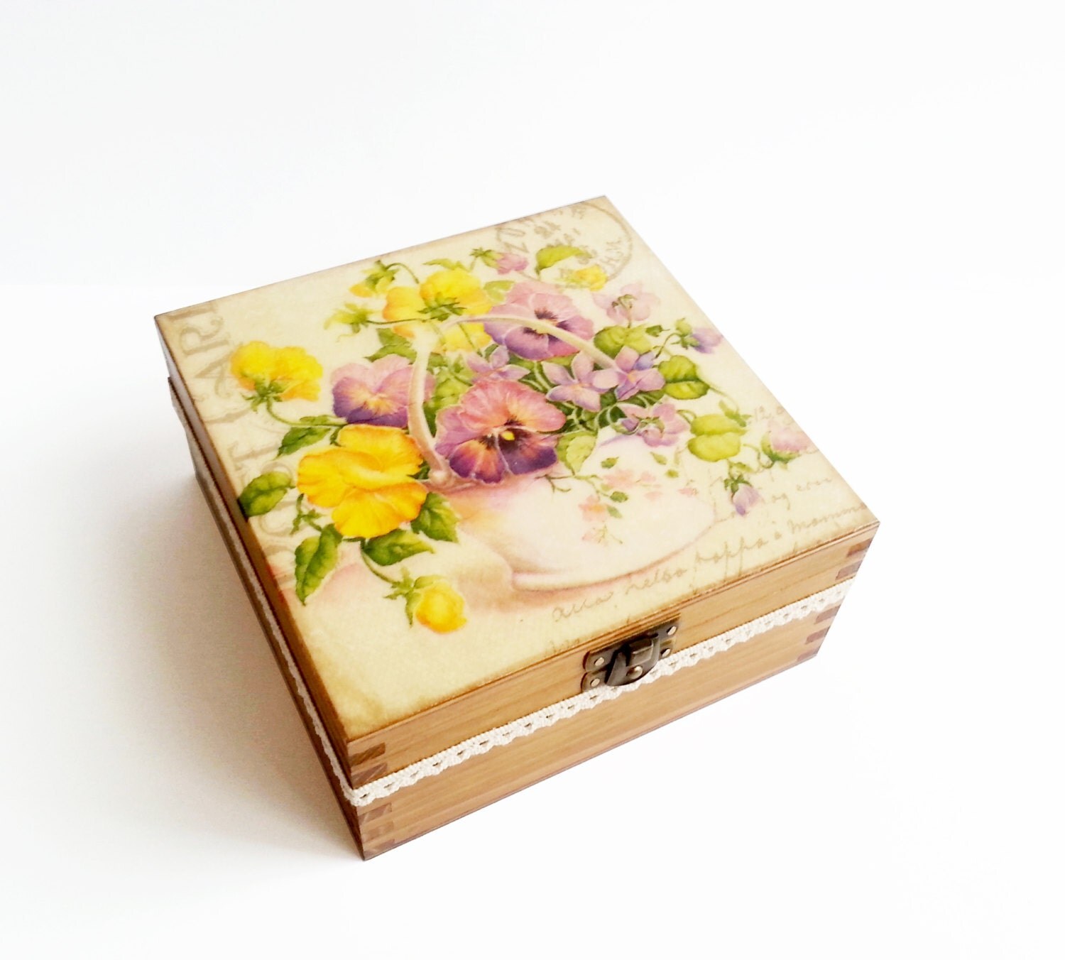 MADE On Order Decoupage wooden tea box sping flowers with