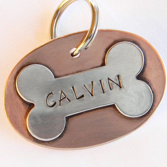 Personalized Large Oval Dog Tag Pet Tag Sterling Silver Bone