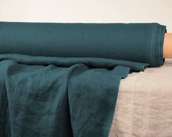Pure 100% linen fabric. 190gsm. Dark turquoise color. Middle weight, densely woven, washed-softened. For clothes, the other usage.