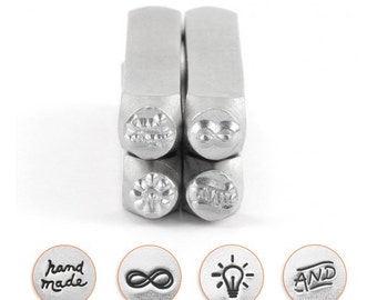 Symbols Stamp Pack, Infinity Design Stamp, Handmade Stamp, Infinity Stamp, Light Bulb Stamp, Fancy AND Stamp, Steel Jewelry Making Tool