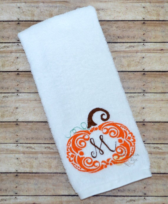 Fall Pumpkin Personalized Monogrammed Hand Towel White bath