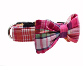 Red Madras Dog Bow Tie Collar