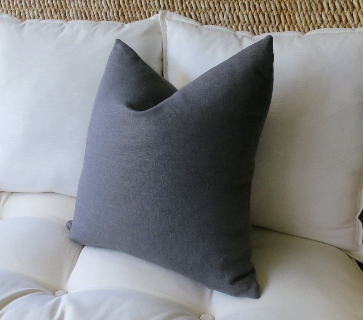 Dark Grey Linen Pillow Cover Gray Solid Pillow Cover Euro