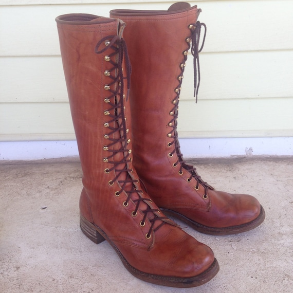 Mens Tall Lace Up Leather Boots/1970s/Size