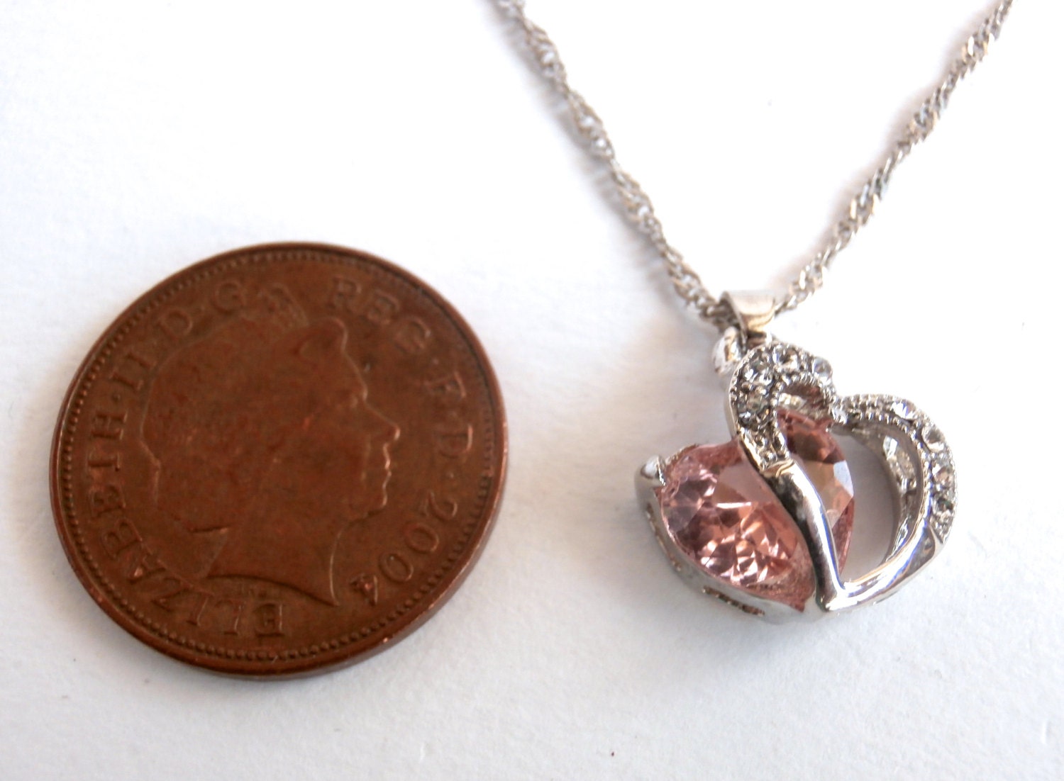 Pink Heart Crystal Necklace Upcycled Jewelry Pink