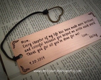 Personalized Copper Bookmark,Mother of the Bride Gift,Mother's Day Present,Mother of the Groom,Mom Thank You,Gift for Her,Valentines Day