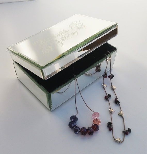 Hand engraved jewellery box mirror glass by CoveCalligraphy