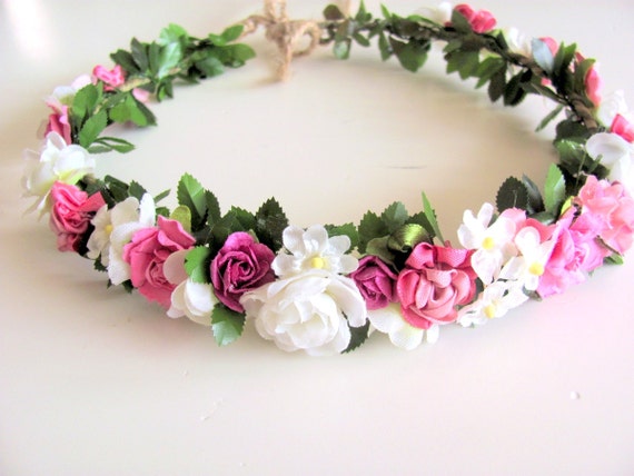 50% Sale Flower Girl Headwreath Pink And White Flower Crown