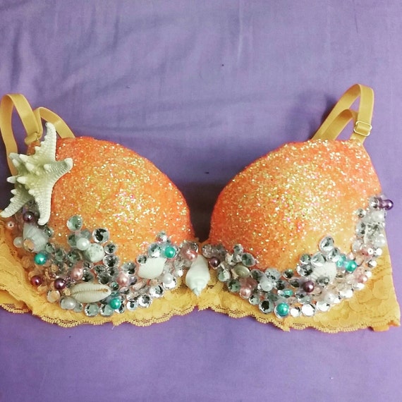 Premade size 34c orange push up mermaid bra with sea by LaEDMbras