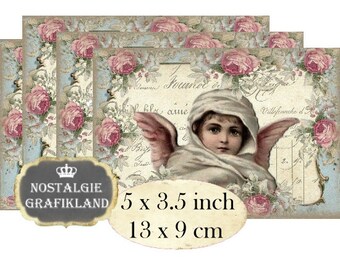 Shabby Chic Angels Cherubs Christmas Noel Anges Instant Download digital collage sheet P179