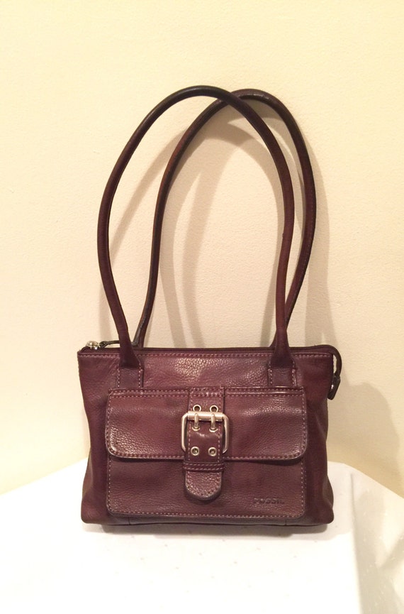 Fossil handbag satchel brown pebbled leather purse small tote