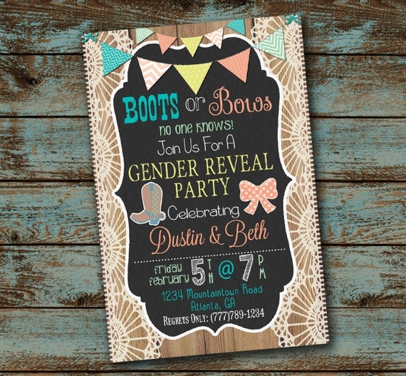 Boots Or Bows Gender Reveal Invitations 9