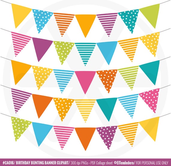 Bunting banner clipart pack Birthday clip art Party banner