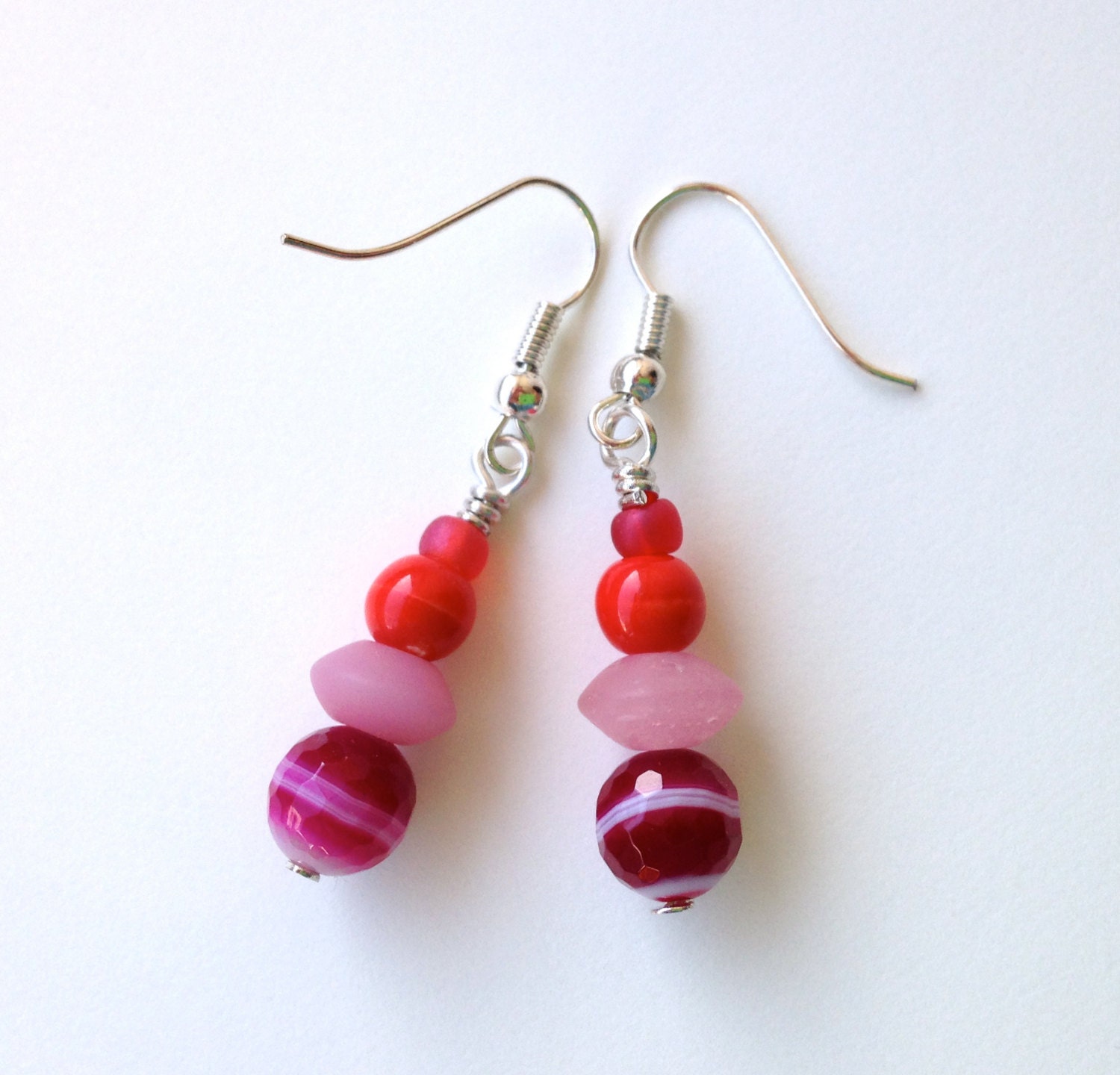 Hot Pink Dangle Earrings Cute Earrings Colorful by ZandrasJewelry