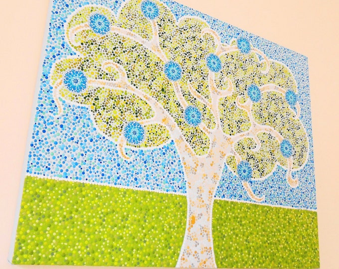 Mandala canvas wall art painting. Tree of life original handpainted. Modern contemporary Hippy dot art. House & Home decor. Arty Gift ideas