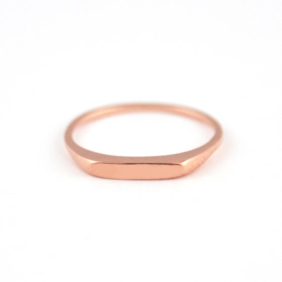 Minimal 14k Solid Rose Gold Signet Ring Modern Dainty Rose