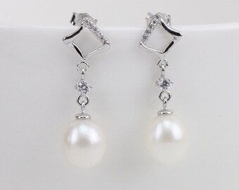 Pearl drop earings,8mm ivory white genuine freshwater pearl earrings,bridal pearl earrings,real pearl earrings,pearl drop earrings wedding