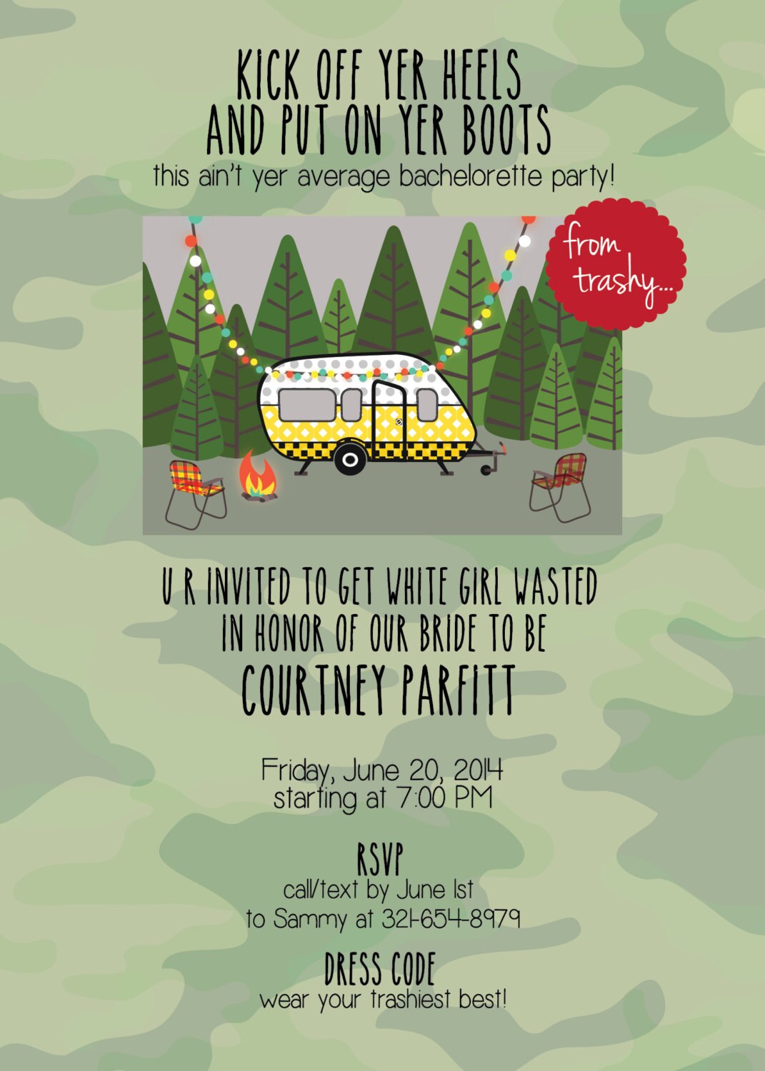 White Trash Bachelorette Party Invitation PDF/ JPEG