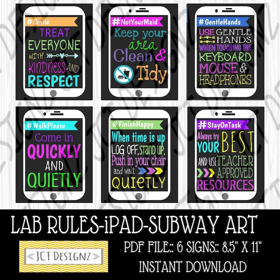 Instant Download Computer Lab Rules Ipad Art Technology