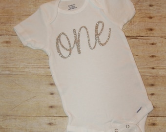 Custom ONE birthday shirt with silver or gold glitter