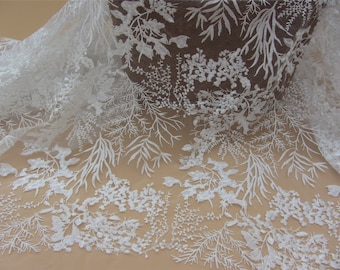 white lace fabric ,wedding lace ,grass and leaves embroidery lace -9162