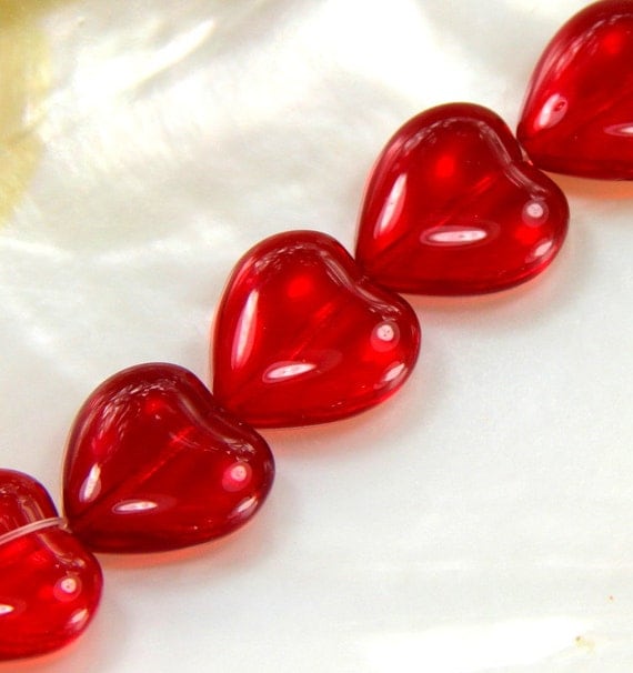 Red Heart Beads Glass Heart Beads Transparent Red Heart