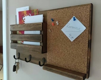 Corkboard Mail Organizer, Mail Holder, Mail, Rustic Organizer, Key Holder, Mail Organizer, Personalized Option Available