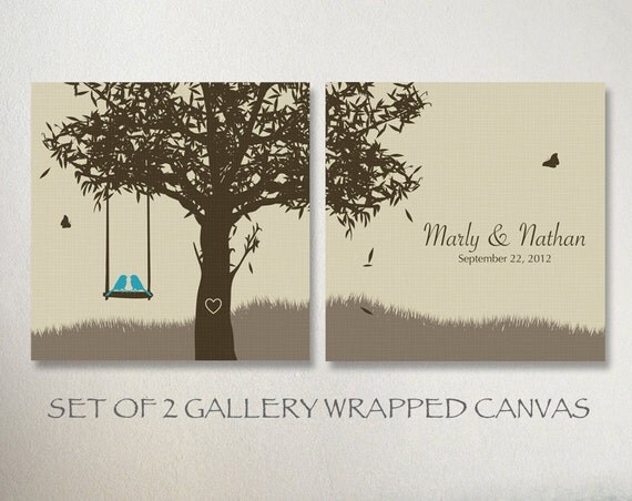 Art Set 2 Pieces, Wedding Tree Canvas, Custom Wedding Anniversary Gift ...
