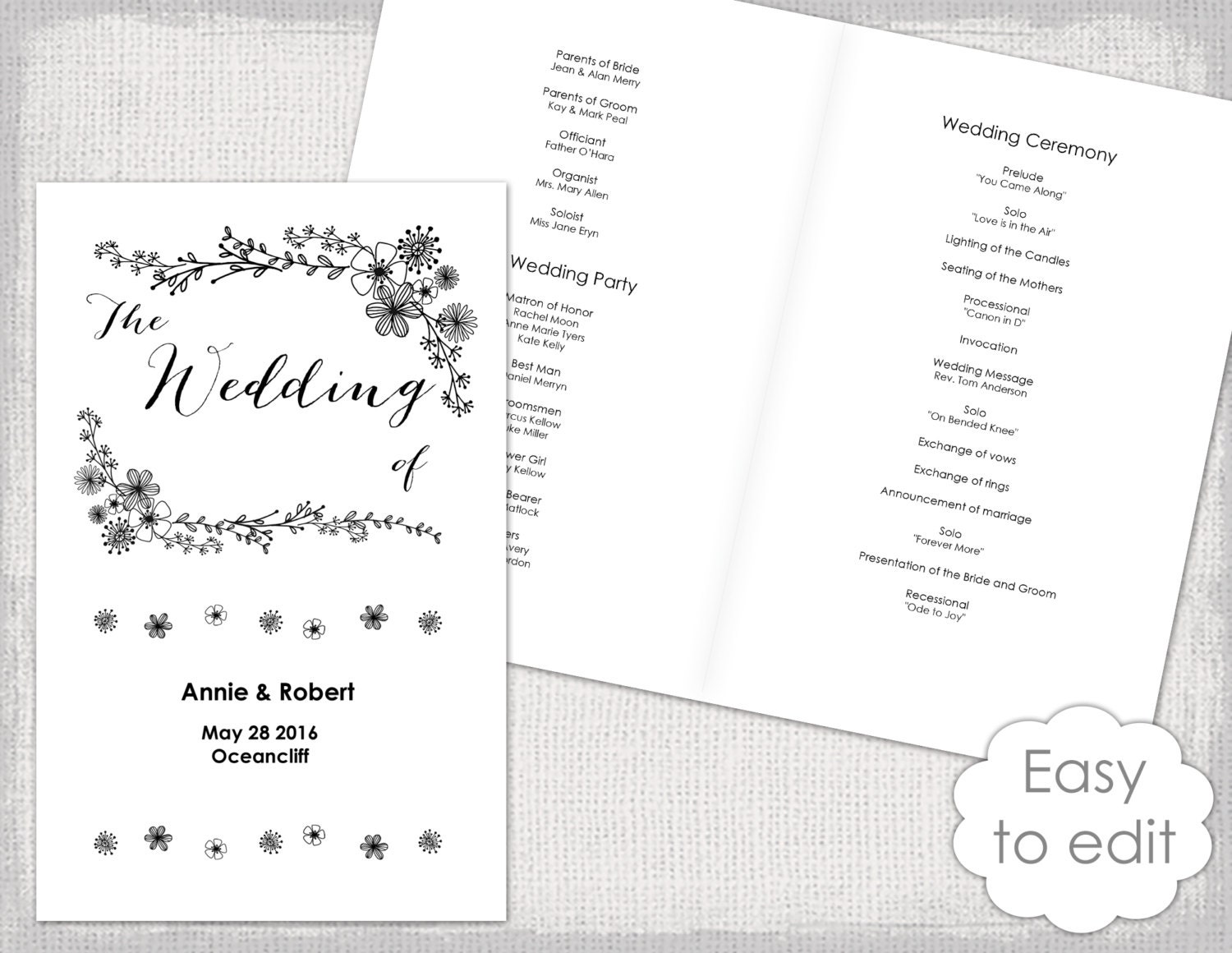 Wedding Program Booklet Template Printable Floral