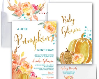 Pumpkin Baby Shower Invitation // A little pumpkin is on the way // Fall Baby Shower Invitation // Gold Foil // CAPE BRETON COLLECTION