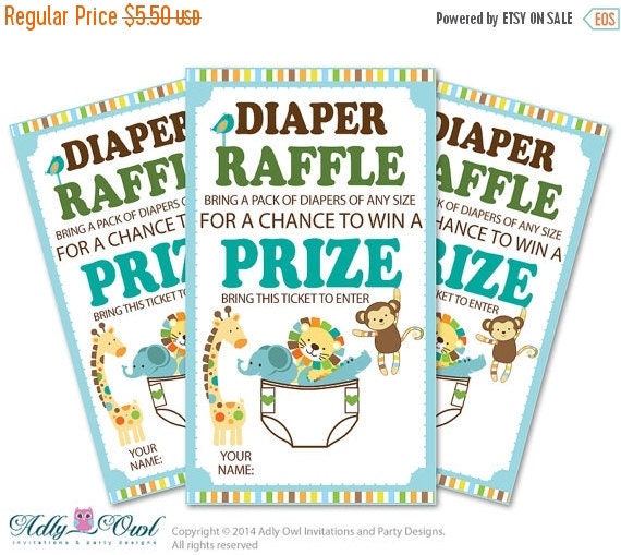 Boy Jungle Diaper Raffle Tickets Printable by adlyowlpartyprints