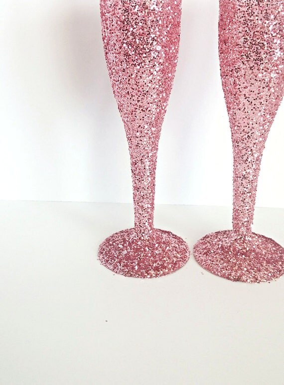 24 Karat Pink Glitter Champagne Flutes Party by RepublicOfParty